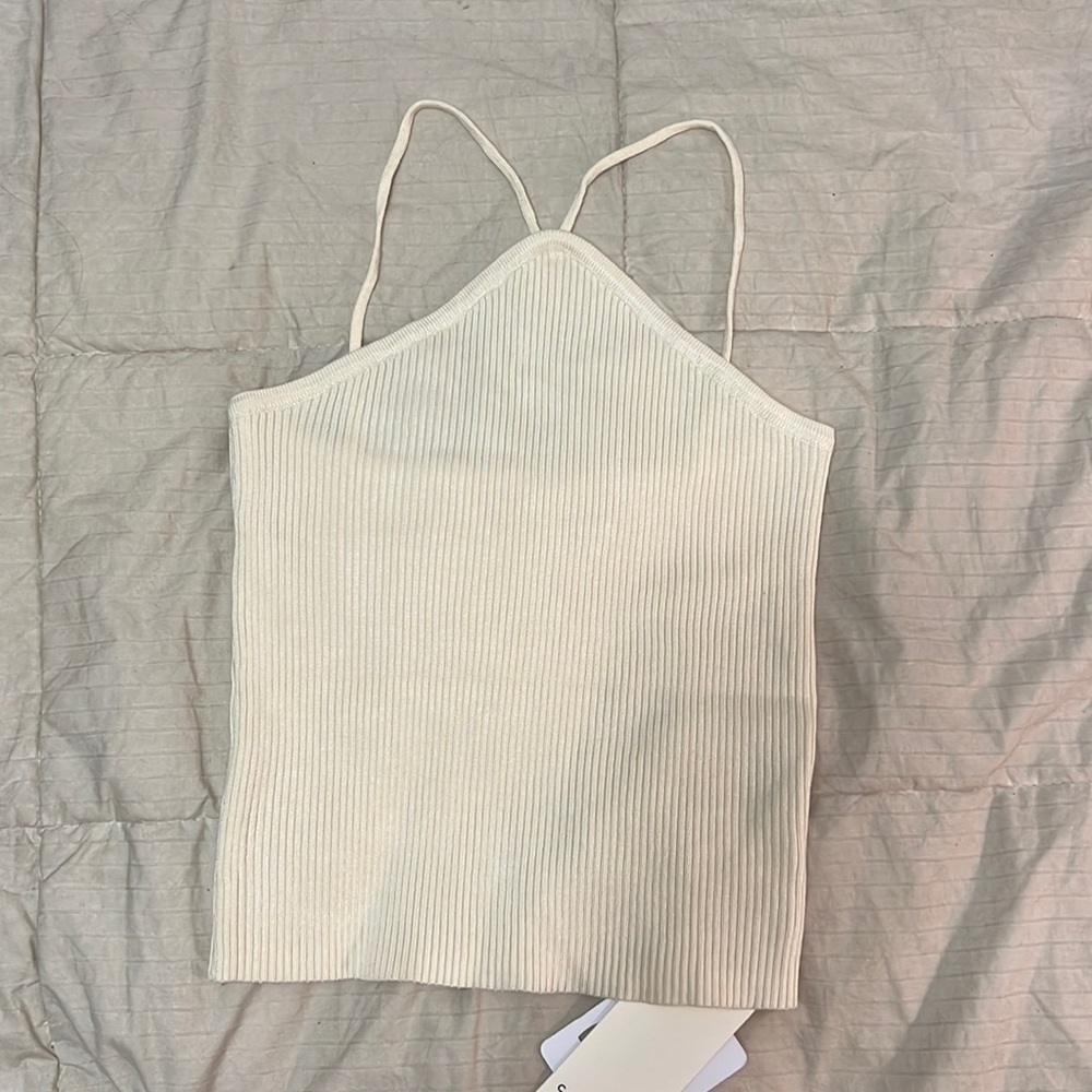 NWT Commense Cream Color Cropped Knitted Halter Top Size Medium